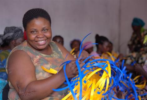 Brigitte indulges in weaving baskets to earn income 